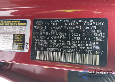 2014 Hyundai Santa Fe Limited z USA, uszkodzony, nr VIN KM8SRDHF6EU066921